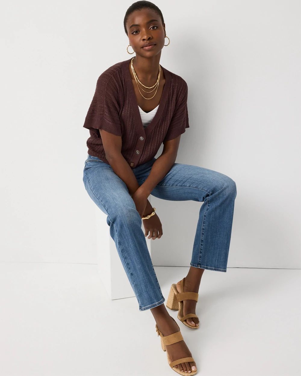 Metallic Short Sleeve Cardigan | White House Black Market